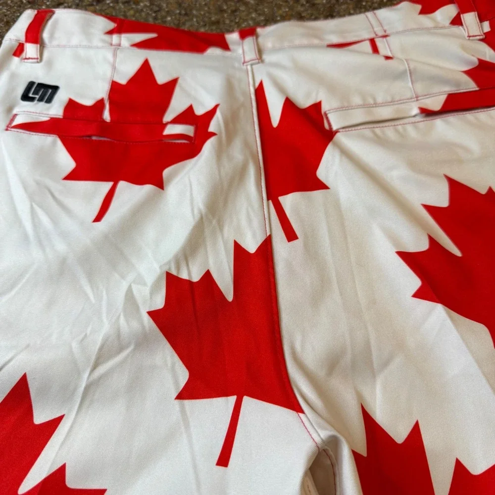 Loudmouth Golf Mens Pants 32x30 White Red Maple Leaf‎ Print Straight Leg